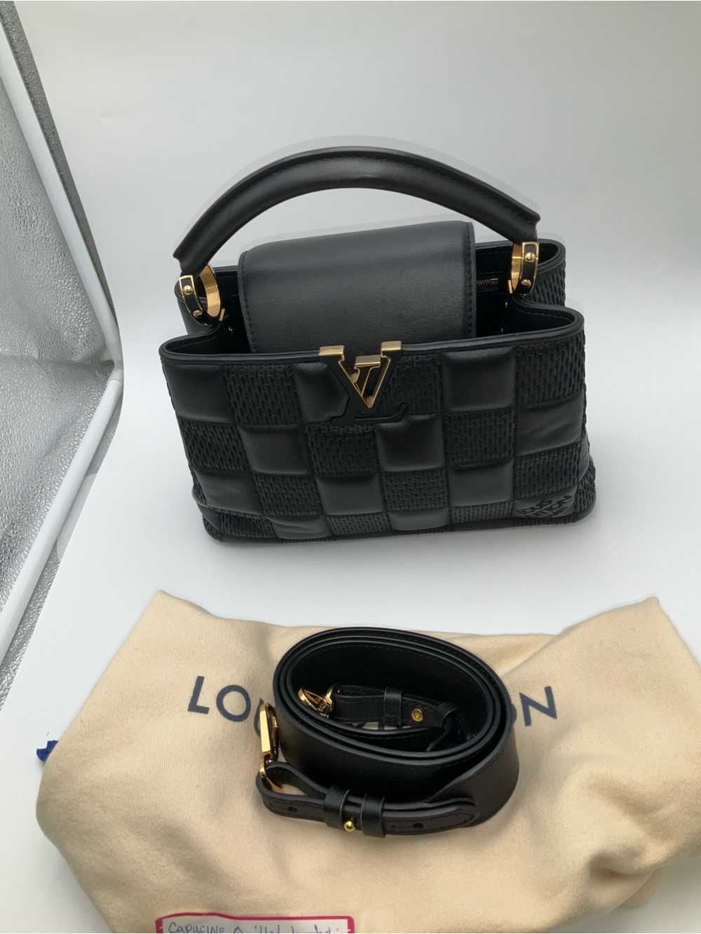 Louis Vuitton Black Leather Patchwork Quilted Capucines BB M59225 EUC